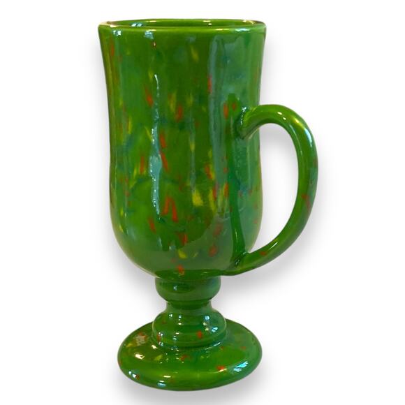 Vintage 70s Handmade Ceramic Psychedelic Green Yellow Orange Irish Coffee Mug - Picture 16 of 16